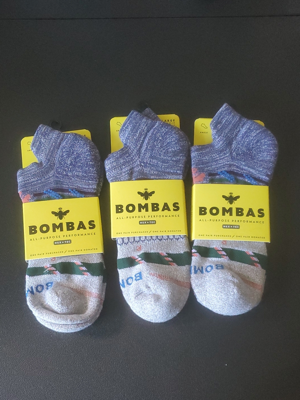 3BOMBAS PERFORMANCE HEX-TEC  ANKLE  UNISEX SOCKS IN STERLING /SZ:LARGE
